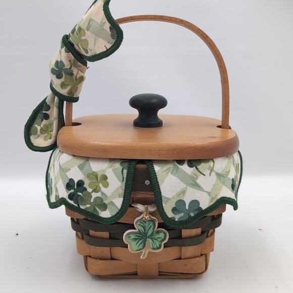 Longaberger Basket 1999 LOTS OF LUCK Shamrock Combo Lid Protector Liner Tie on - Picture 1 of 7